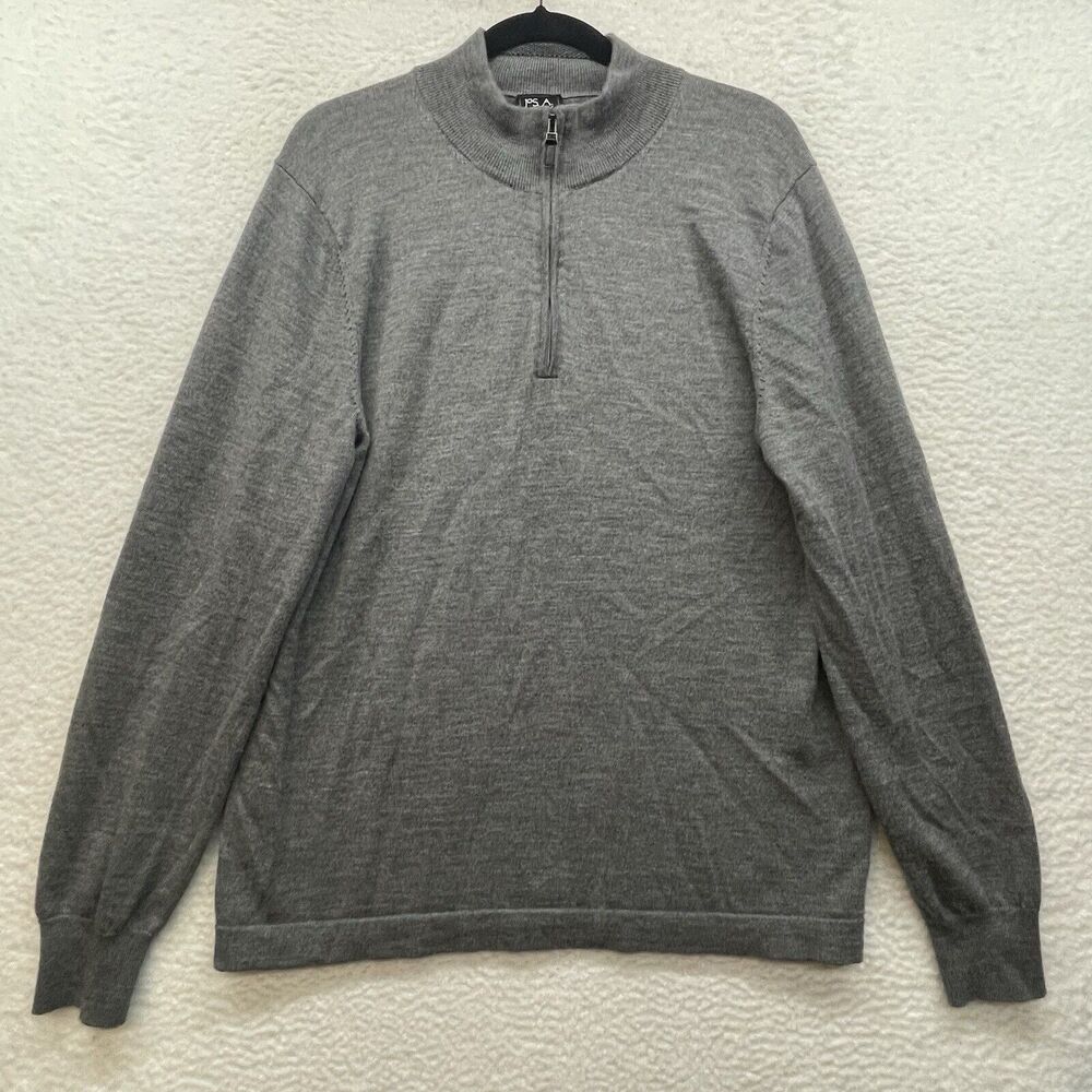 Jos A Bank Sweater Mens Extra Large Gray Traveler Merino Wool 1/4 Zip Pullover